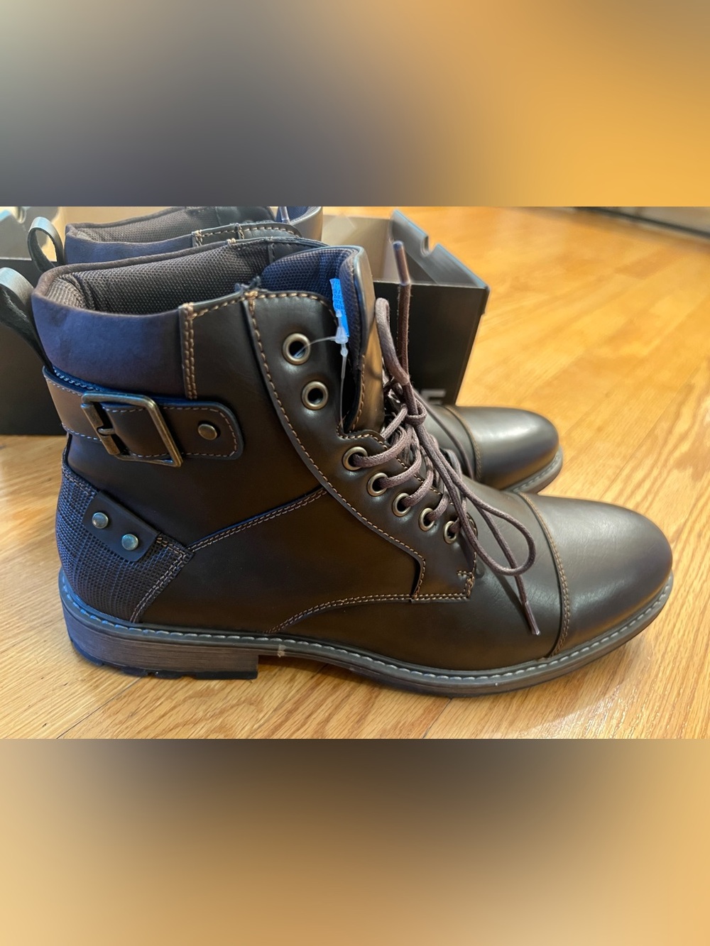 Men's Brown Lace-Up moto Boots